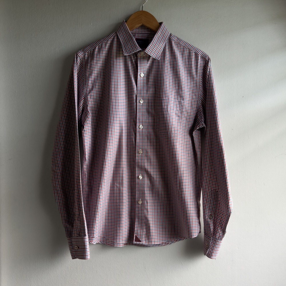 UNTUCKit Monello-WF Slim Fit Plaid Shirt Mens Medium Red Blue Wrinkle Free